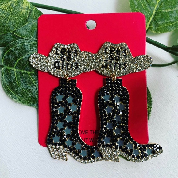Let’s Go Girls Sparkly Cowgirl Boot Earrings - Picture 1 of 2